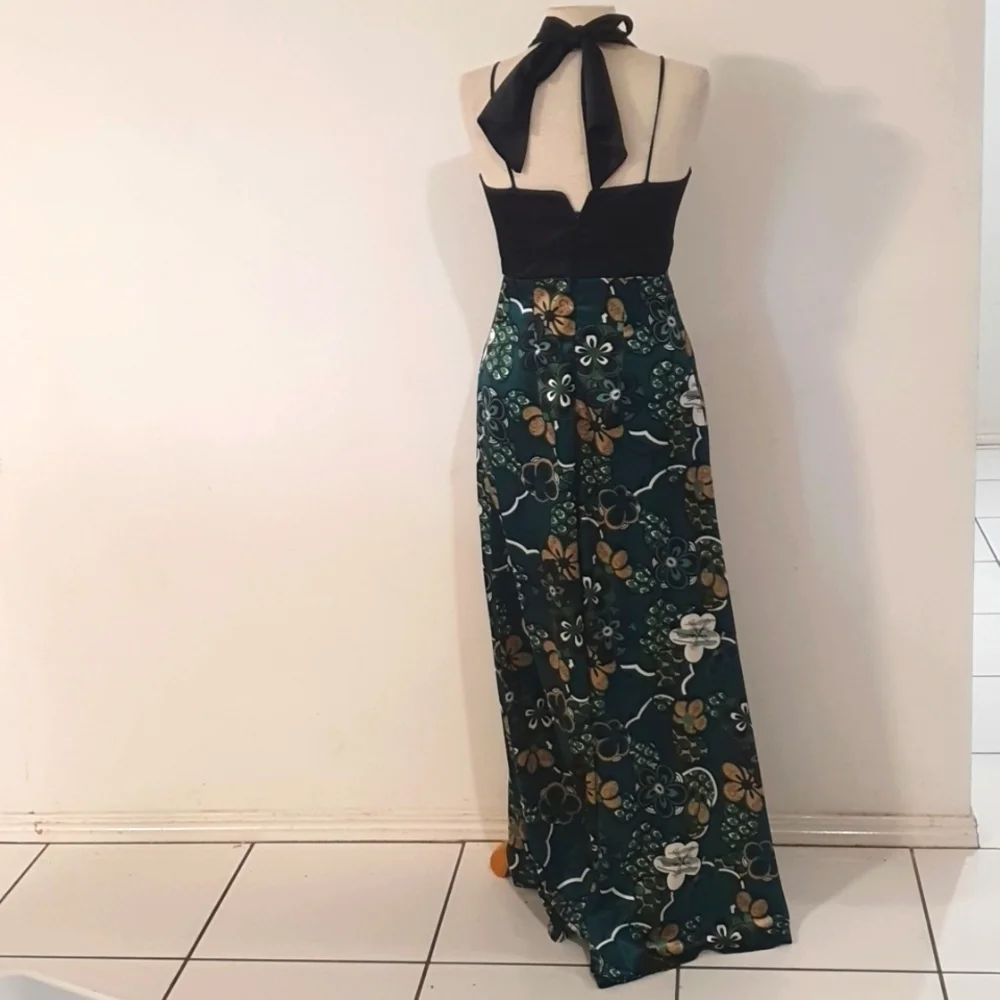 Garfunkle Size 12 Green Satin Floral Maxi Dress - Picture 5 of 7